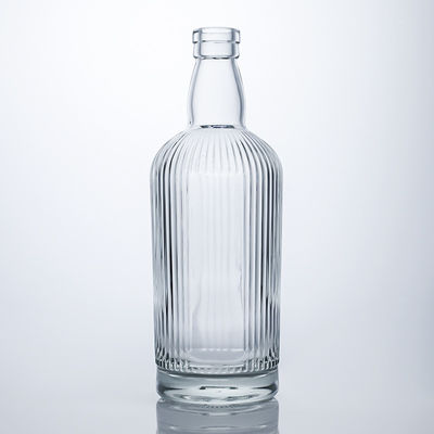 750 ml runde Glasflasche mit Streifen und Kork für Rum, Wodka, Whisky, Tequila Gin