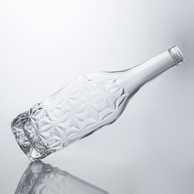 Maßgeschneiderte Form 750 ml Chrompolierte Seidendruck Schaumwein Champagner Glasflasche mit Metalletiketten