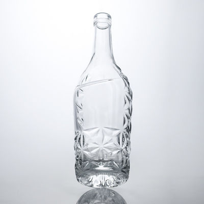Maßgeschneiderte Form 750 ml Chrompolierte Seidendruck Schaumwein Champagner Glasflasche mit Metalletiketten