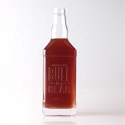 Halsbandmaterial Glas 500 ml 700 ml geprägte transparente Flasche für Whisky Rum Gin Brandy