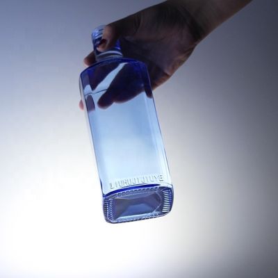 Acid Etch Custom Design Quadrat 750ml Blaue Glasflaschen für Wodka Whisky Einzigartig
