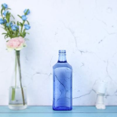 Acid Etch Custom Design Quadrat 750ml Blaue Glasflaschen für Wodka Whisky Einzigartig