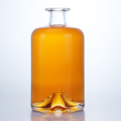 Glaskragen 750 ml Kurzer Hals Rund geformt Leer klares Flint Gin Rum Champagner Spirituosen Flasche mit Kork