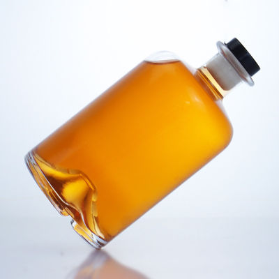 Glaskragen 750 ml Kurzer Hals Rund geformt Leer klares Flint Gin Rum Champagner Spirituosen Flasche mit Kork