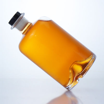 Glaskragen 750 ml Kurzer Hals Rund geformt Leer klares Flint Gin Rum Champagner Spirituosen Flasche mit Kork