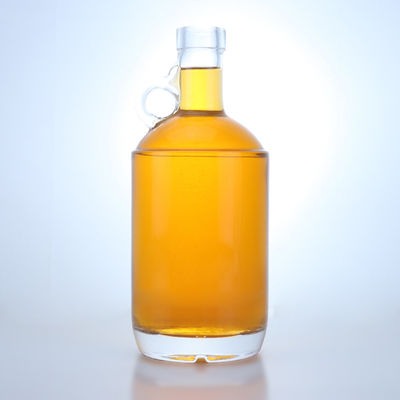 750 ml Glasgeflasche für Wodka Rum Tequila mit Ringgriffe am Hals und Korkkopf