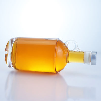 750 ml Glasgeflasche für Wodka Rum Tequila mit Ringgriffe am Hals und Korkkopf
