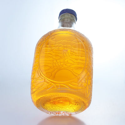Einzigartige runde Form geprägte Lebensmittel Rum Wodka Whisky Tequila Gin Glasflasche mit Kork perfekt