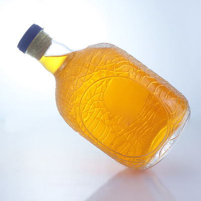 Einzigartige runde Form geprägte Lebensmittel Rum Wodka Whisky Tequila Gin Glasflasche mit Kork perfekt