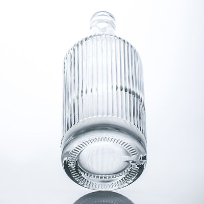 750 ml runde Glasflasche mit Streifen und Kork für Rum, Wodka, Whisky, Tequila Gin