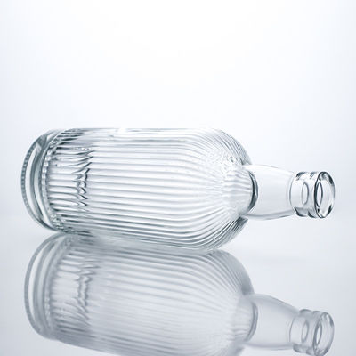 750 ml runde Glasflasche mit Streifen und Kork für Rum, Wodka, Whisky, Tequila Gin