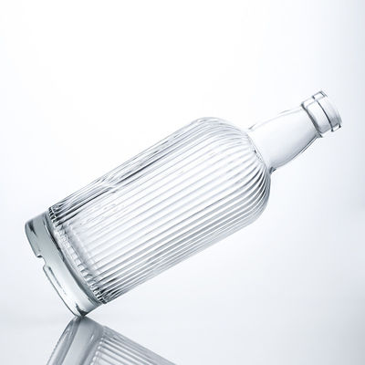 750 ml runde Glasflasche mit Streifen und Kork für Rum, Wodka, Whisky, Tequila Gin