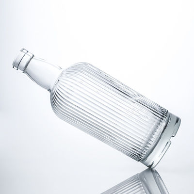 750 ml runde Glasflasche mit Streifen und Kork für Rum, Wodka, Whisky, Tequila Gin