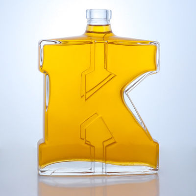 750 ml klare Flint Glasflasche Einzigartige Form für Gin Rum Champagner Brandy Whisky